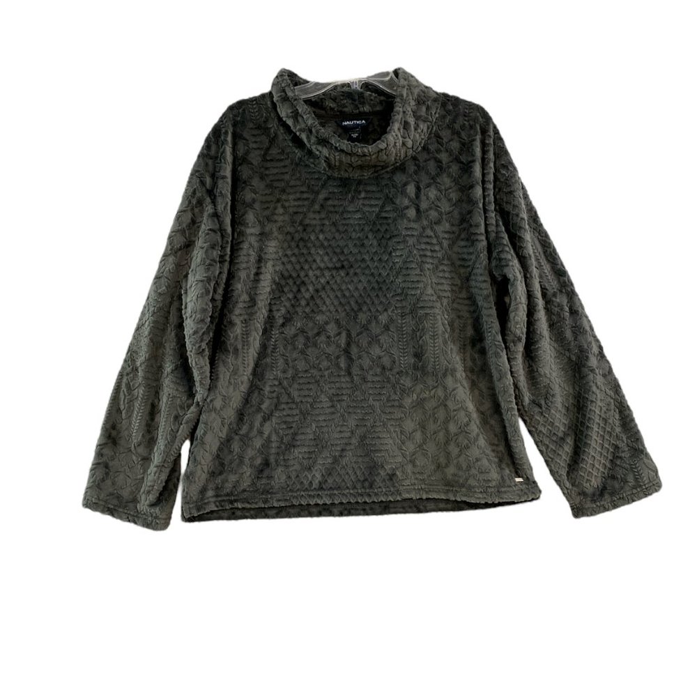 Nautica XL Dard Gray Woman's Plush Textured Top Sweater Soft Warm Plush NEW